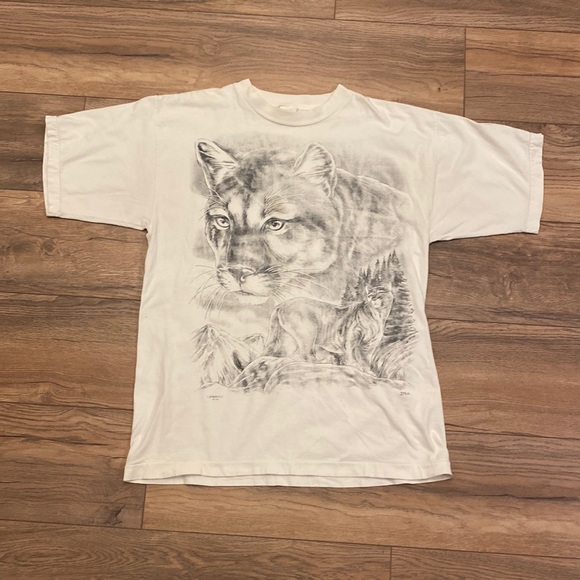 Vintage Other - Vintage 90s Mountain Lion Nature Art T Shirt Springhill Hanes Size Large